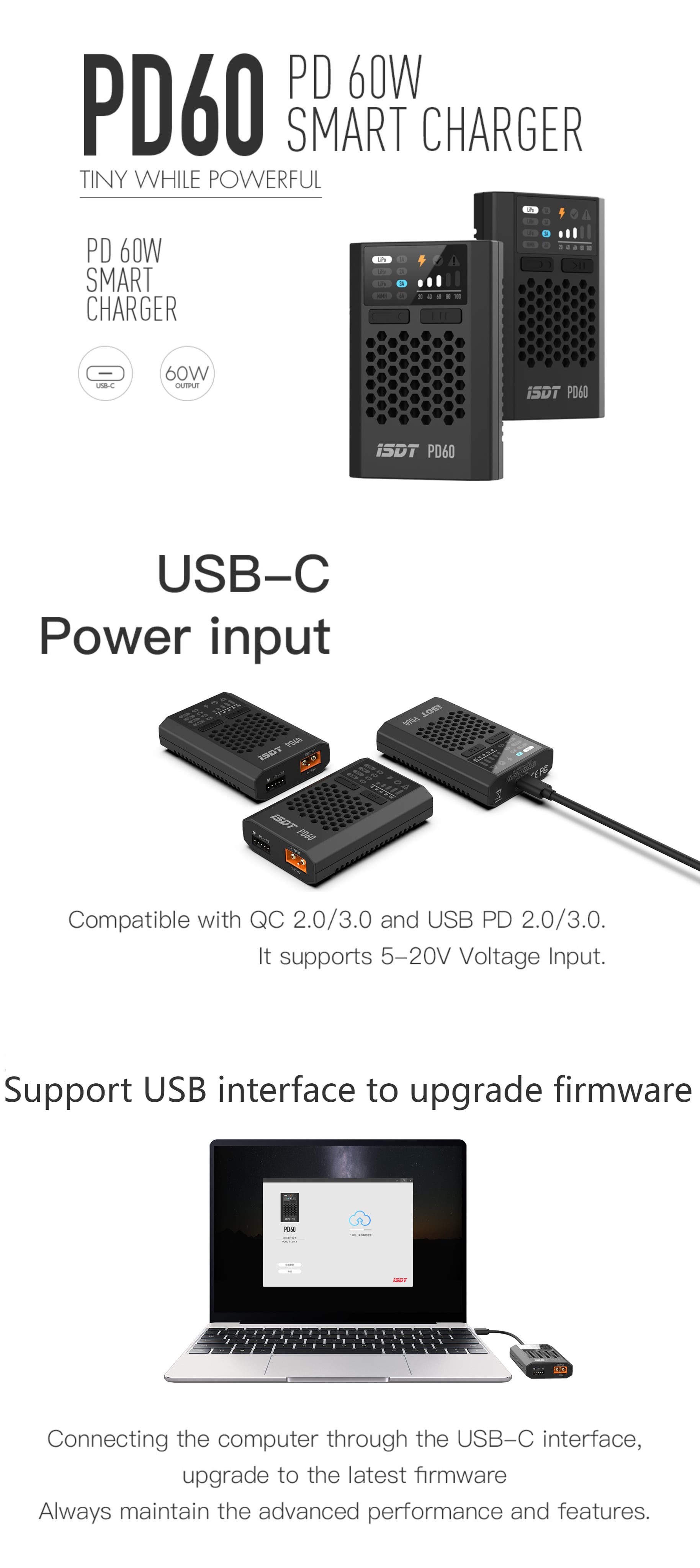 ISDT PD60 60W 6A 1-4S USB-C Balance Charger (XT60)