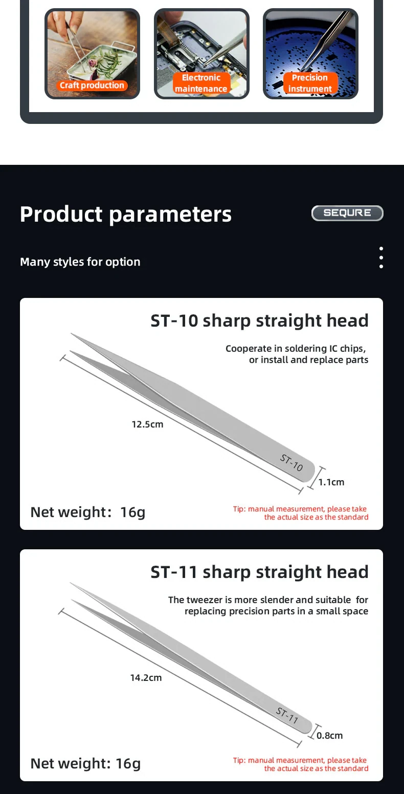 SEQURE High-Precision Anti-Static Tweezers Set