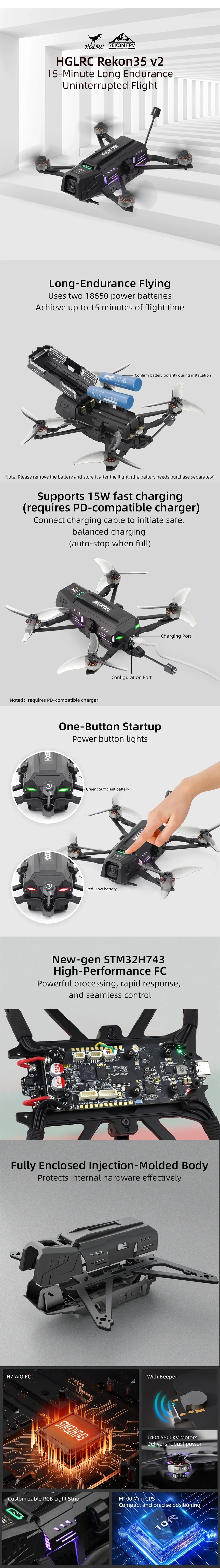 HGLRC Rekon 3.5 V2 2S Analog FPV Drone w/ ELRS 2.4GHz