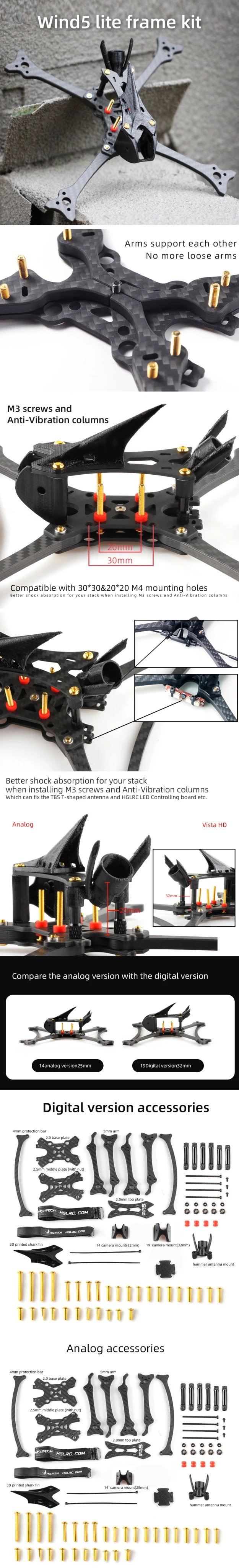 HGLRC Wind5 Lite True X Frame Kit HD Vista