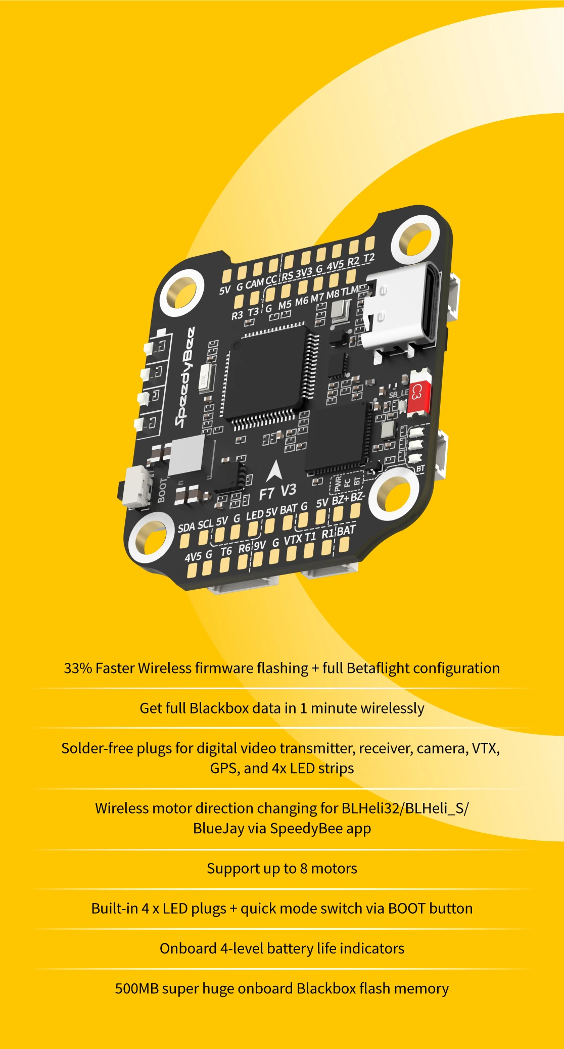 SpeedyBee F7 V3 Flight Controller (F722, BMI270, 30.5x30.5)