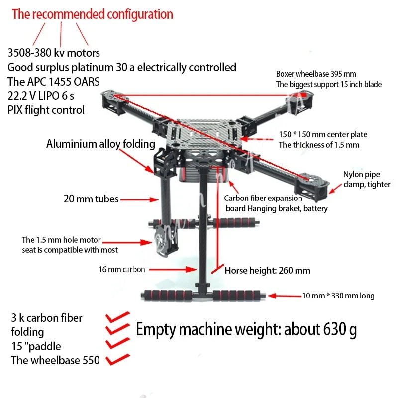 ZD680 680mm Carbon Fiber Folding Quadcopter Frame with Landing Gear