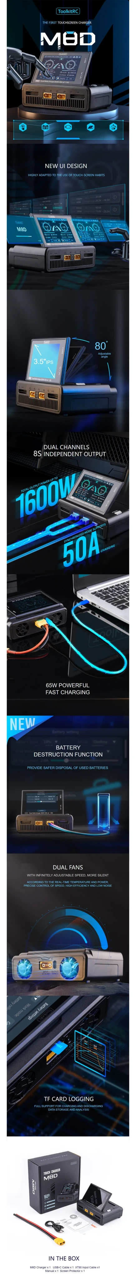 ToolkitRC M8D 1-8S 1600W 50A Touchscreen Charger