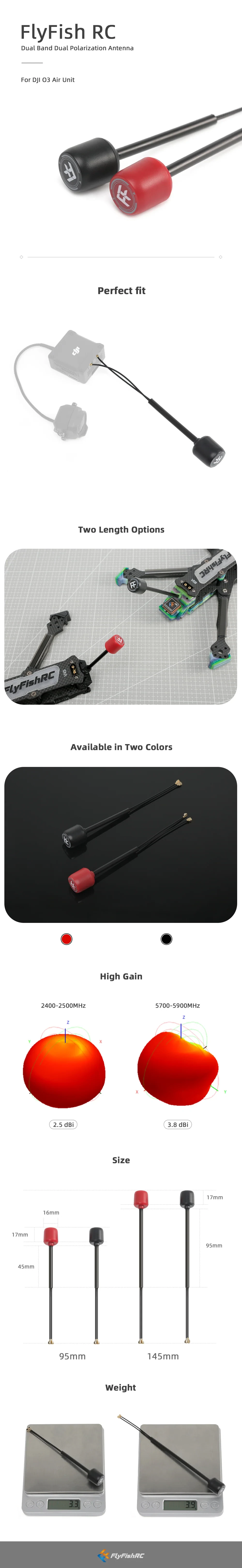 FlyFishRC Dual-Band 5.8GHz/2.4GHz U.FL Antenna for DJI O3