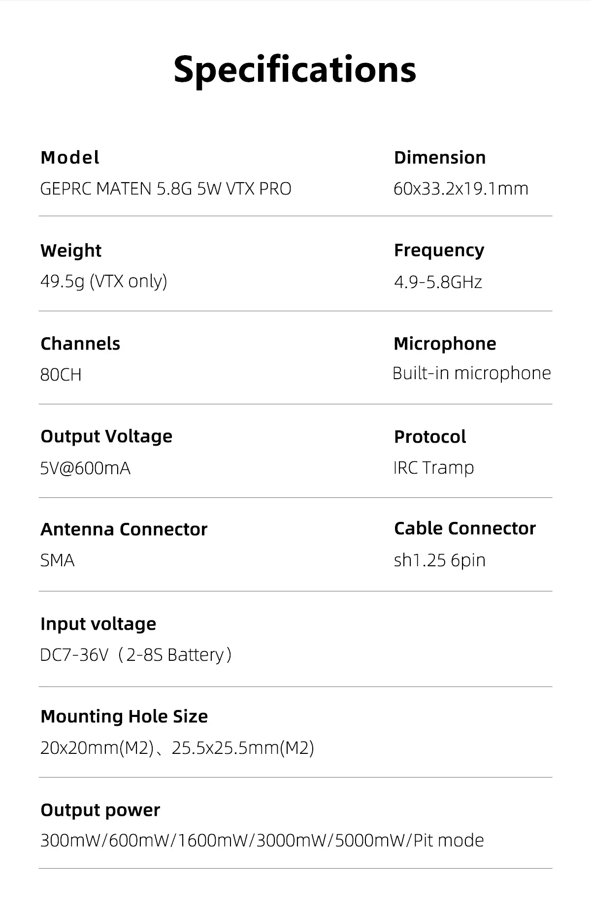 GEPRC Maten 5.8G 5W VTX PRO