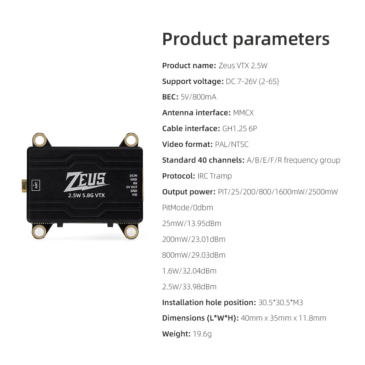 HGLRC Zeus 2.5W 5.8GHz Analog VTX