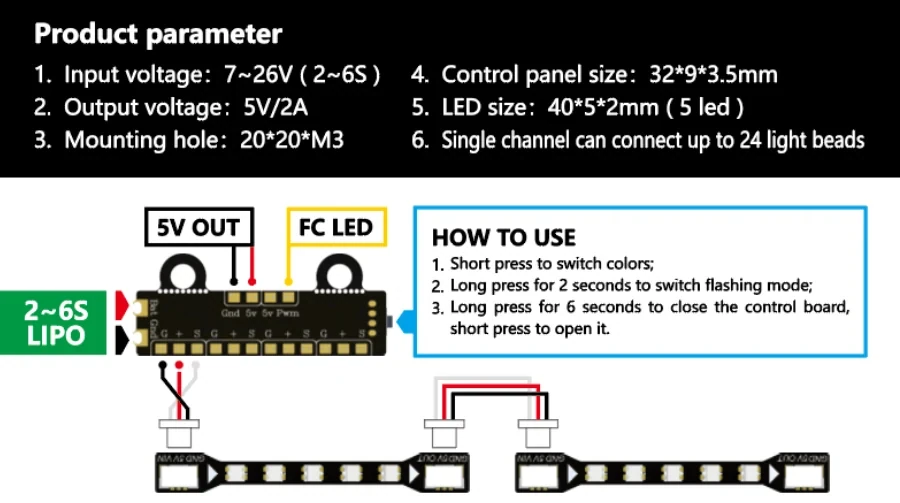 Skystars FPV LED Board Set with Control Panel (8pcs)