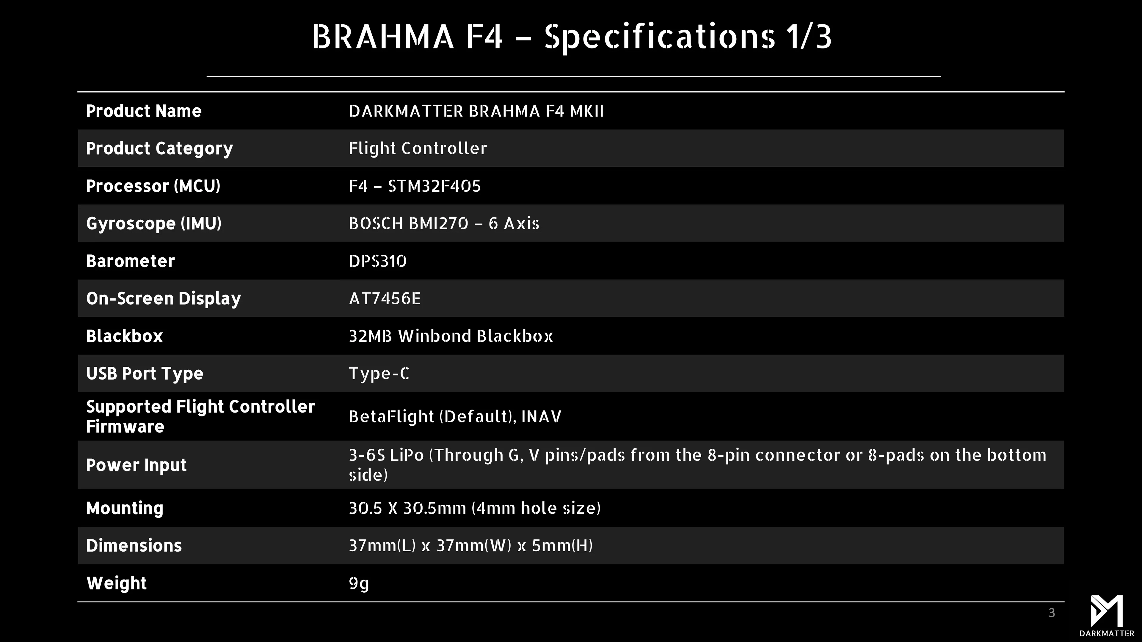 Darkmatter BRAHMA F4 MK-III STM32F405 Flight Controller
