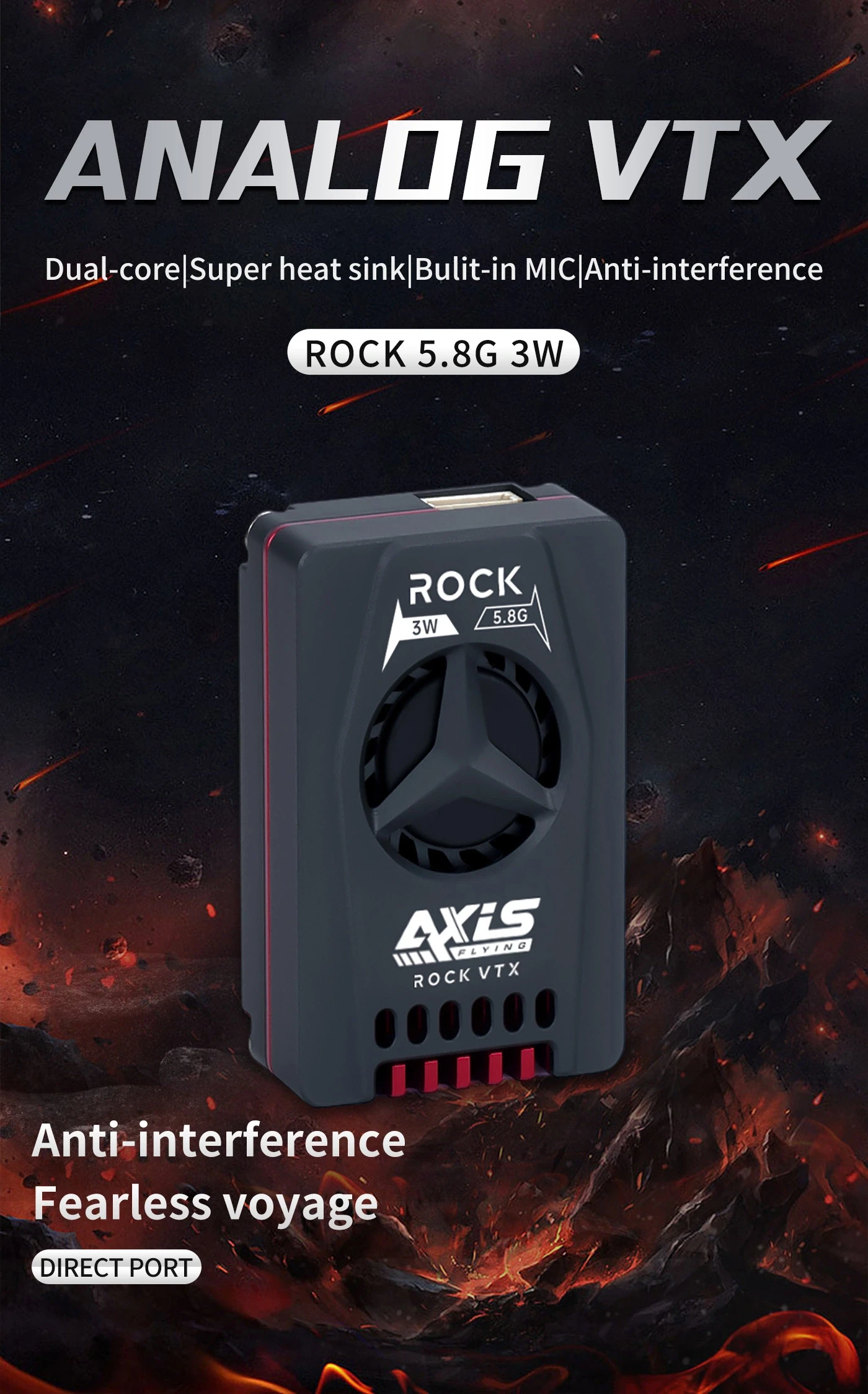 Axisflying ROCK 5.8GHz 3W Analog VTX with Mic