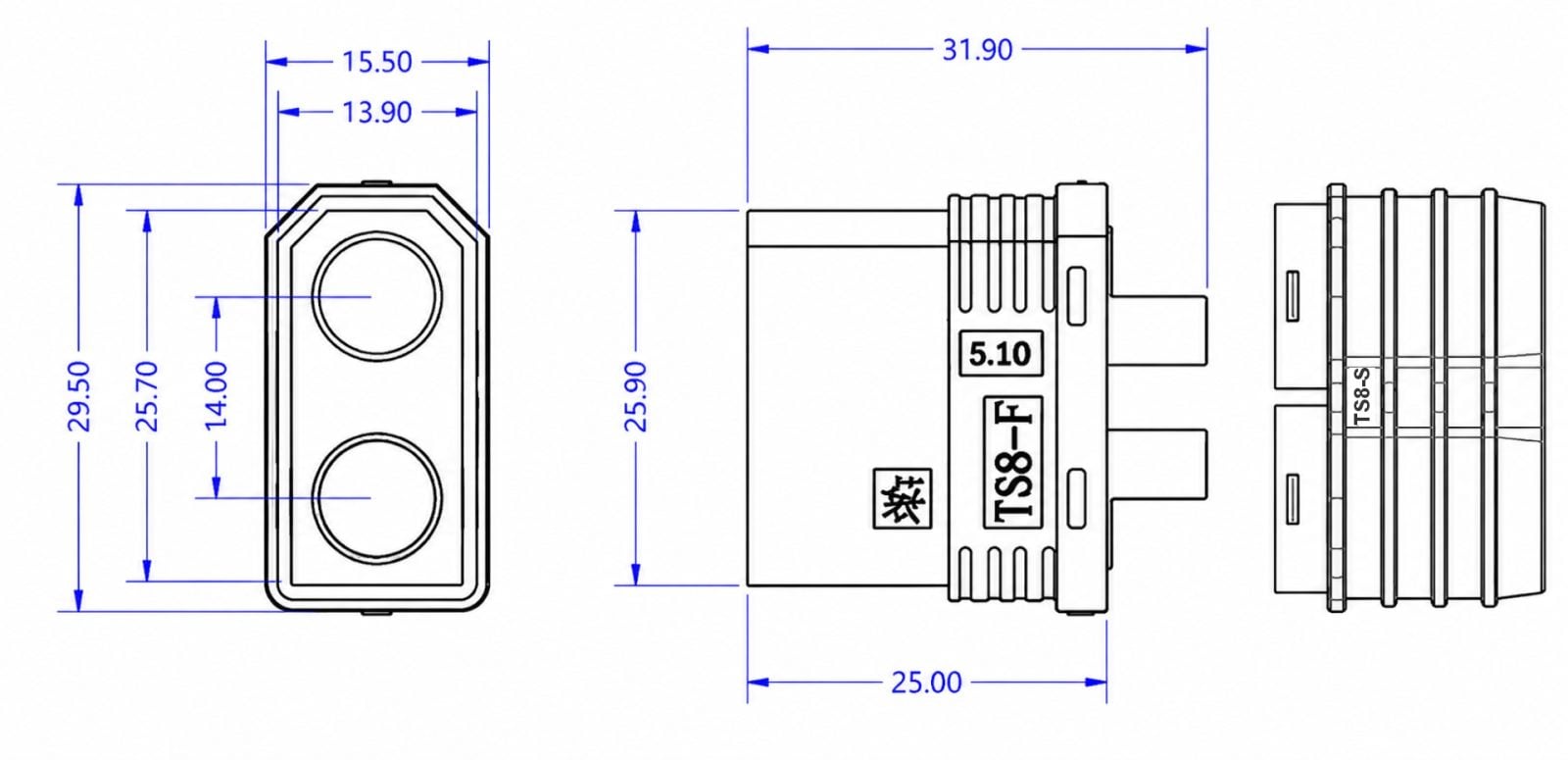 Amass TS8-S Anti-Spark Battery Connector Female (5.1 Ohm)