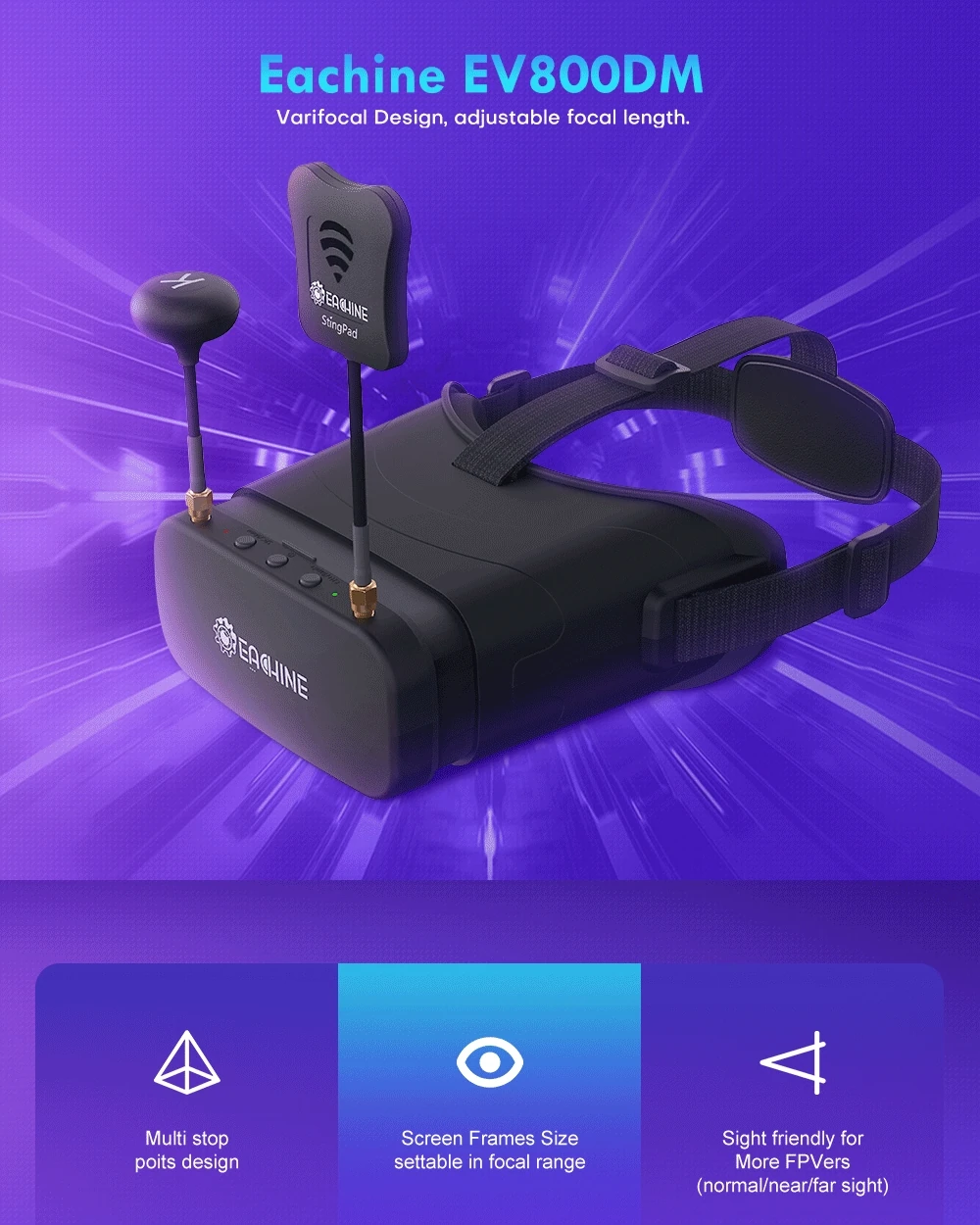 Eachine EV800DM Varifocal 5.8GHz 40CH Diversity FPV Goggles with DVR