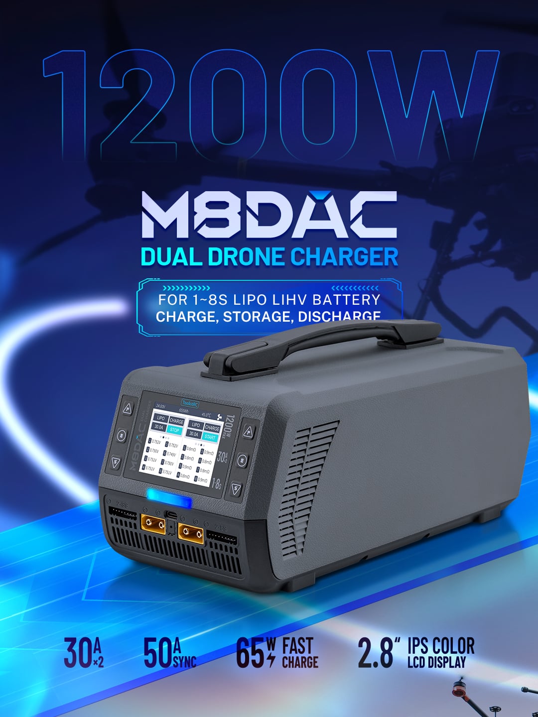 ToolkitRC M8DAC Dual 1200W 50A 1-8S Smart Battery Charger