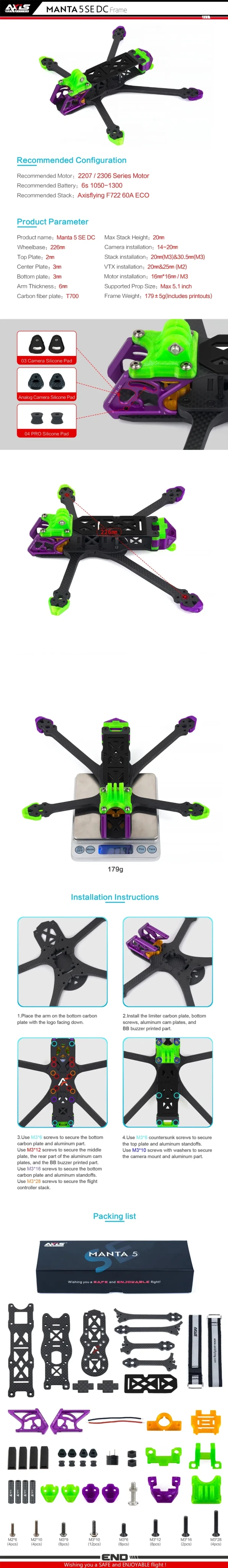 Axisflying Manta 5 SE 5-inch Frame Kit - Deadcat / Squashed X