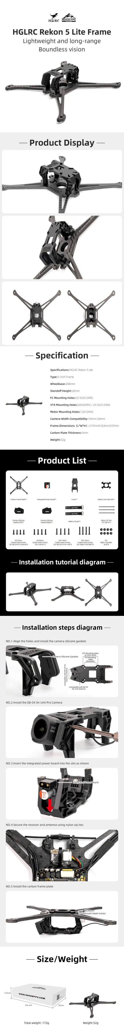 HGLRC Rekon 5 Lite Frame Kit