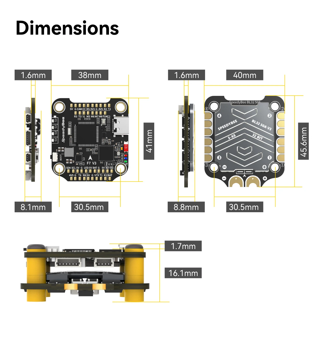 SpeedyBee F7 V3 Flight Controller (F722, BMI270, 30.5x30.5)