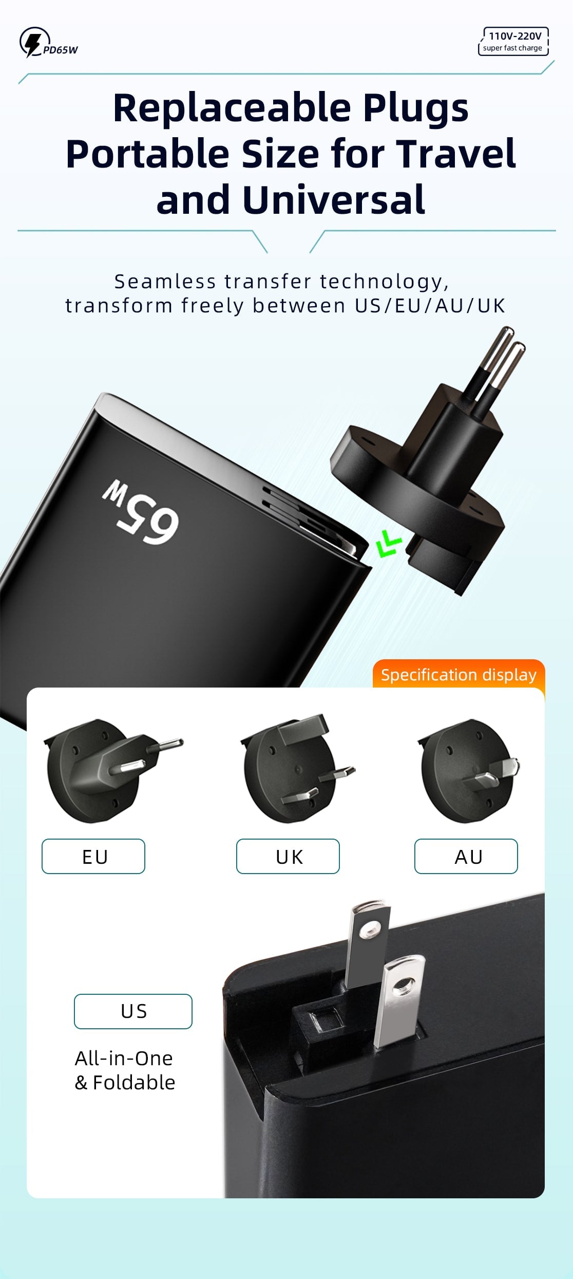 Sequre PD65W Dual-Port Folding Fast-Charging Power Supply
