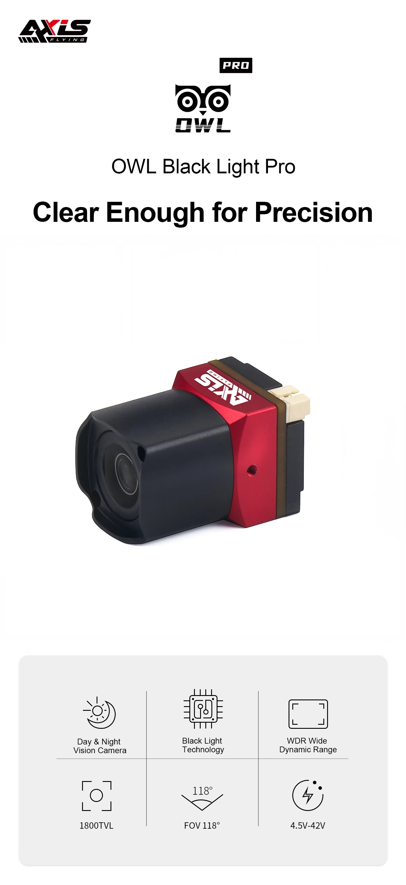 Axisflying OWL Pro 1800TVL Black Light FPV Camera