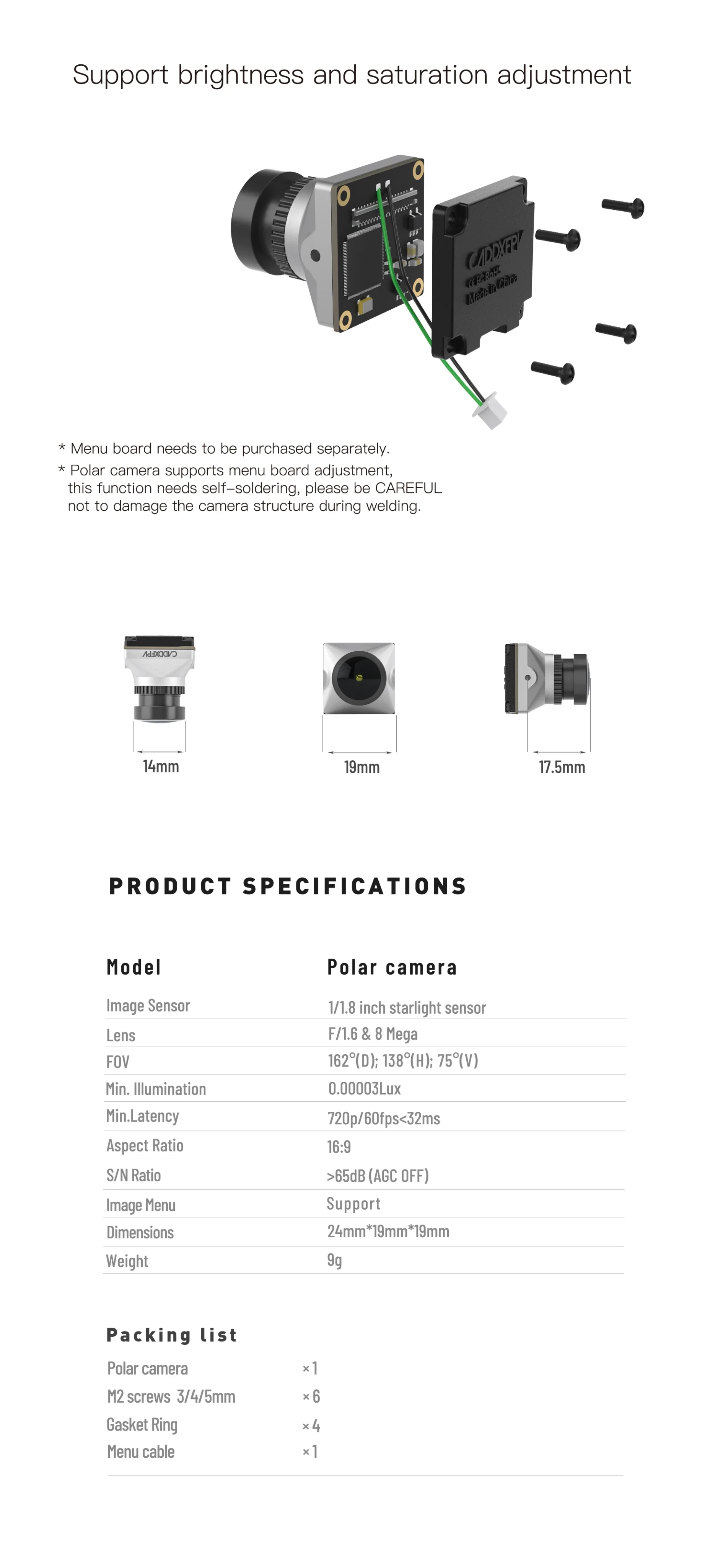 Polar Starlight Digital FPV Camera - No Coax Cable