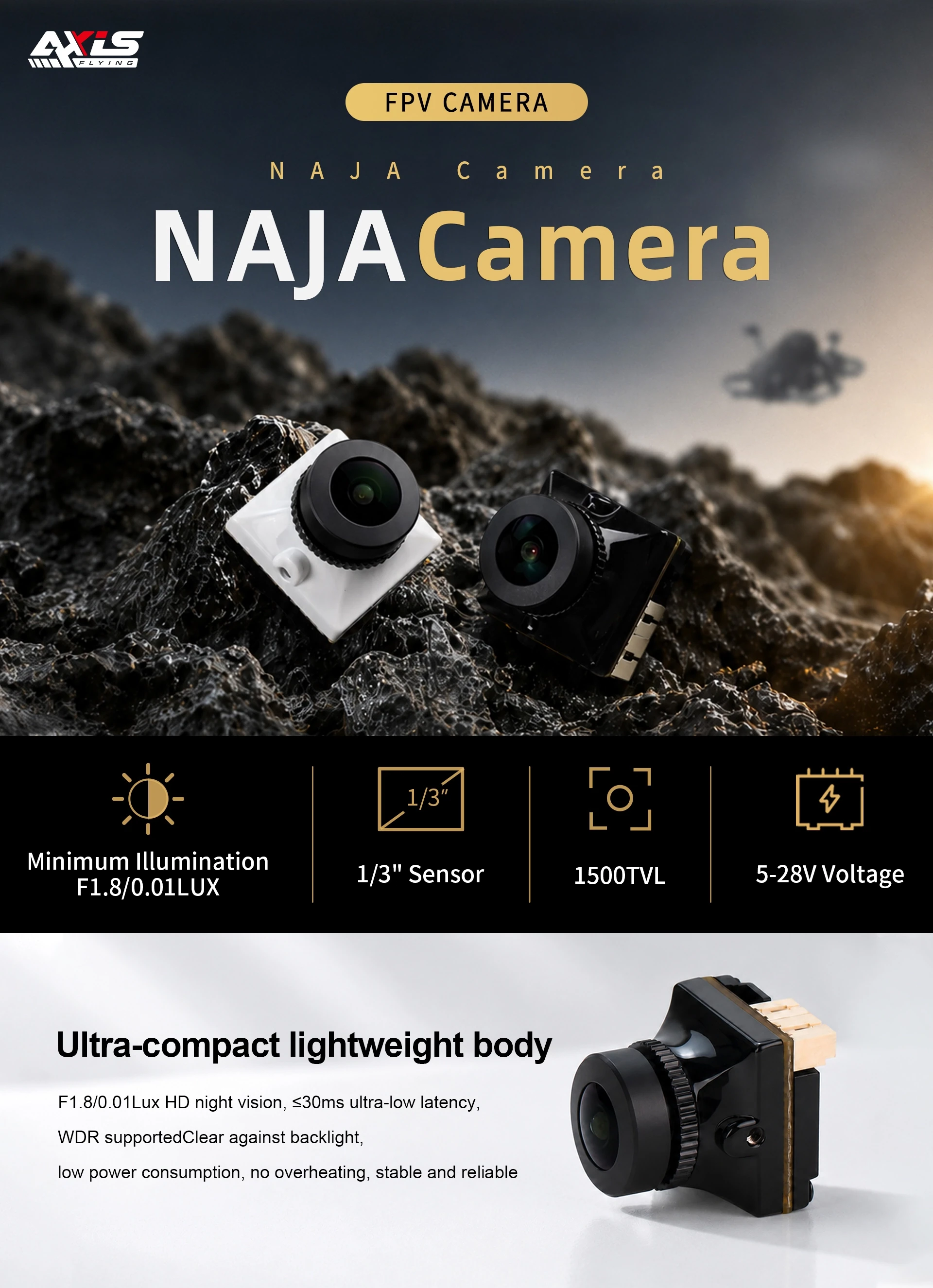 Axisflying NAJA 1500TVL Black Light FPV Camera