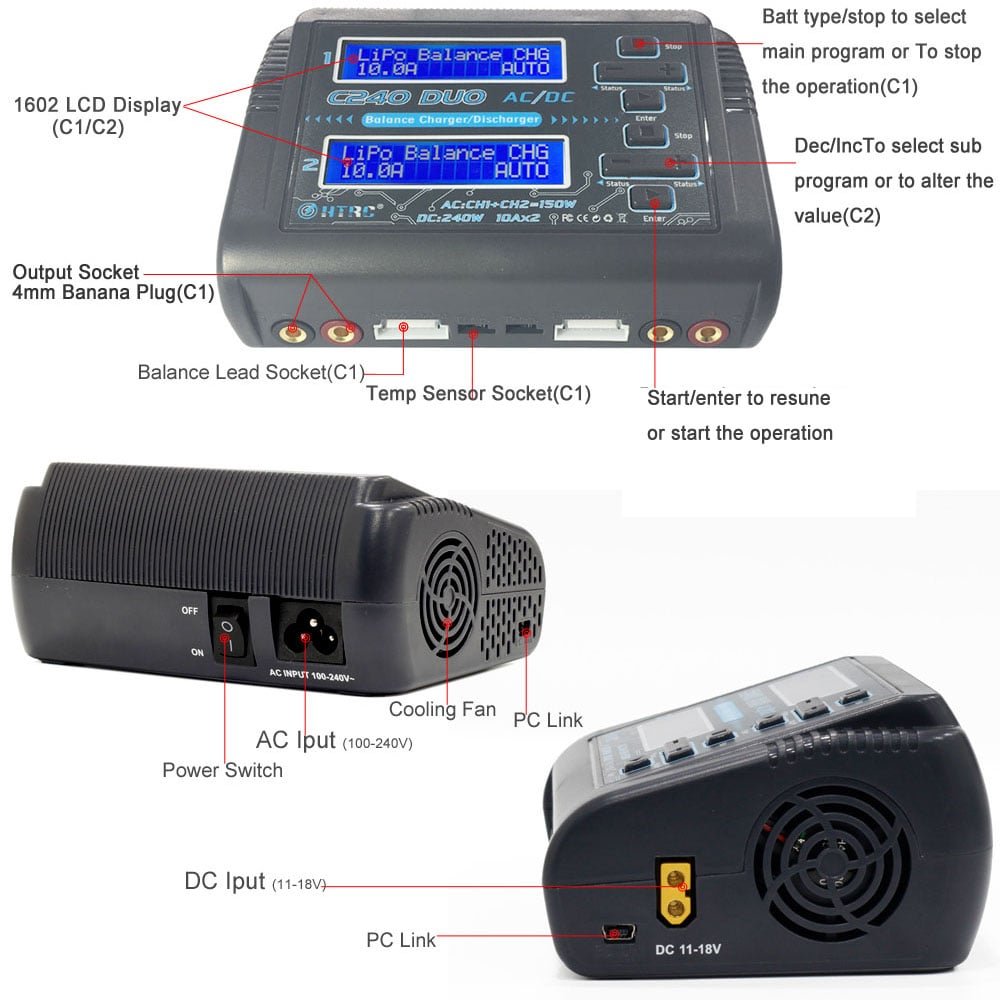 HTRC C240 DUO 240W AC/DC Dual Channel Balance Charger