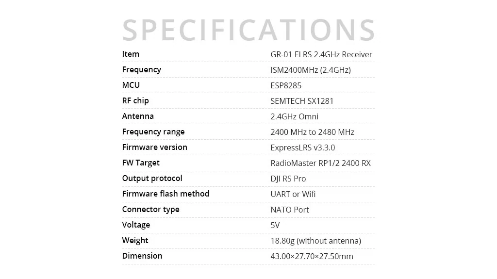 RadioMaster GR-01 ExpressLRS 2.4GHz Receiver for DJI RS Camera Gimbals