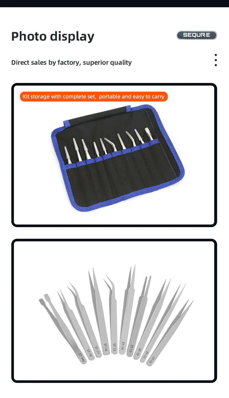 SEQURE High-Precision Anti-Static Tweezers Set