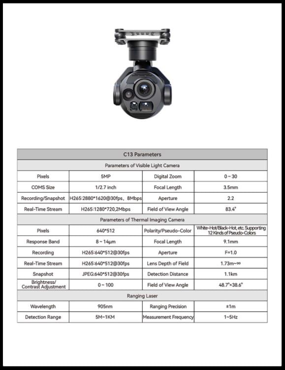 Skydroid C13 Triple-Sensor 3-Axis AI Tracking Gimbal Camera
