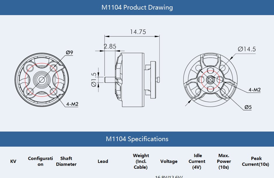 T-Motor M1104 7500KV Micro Motor