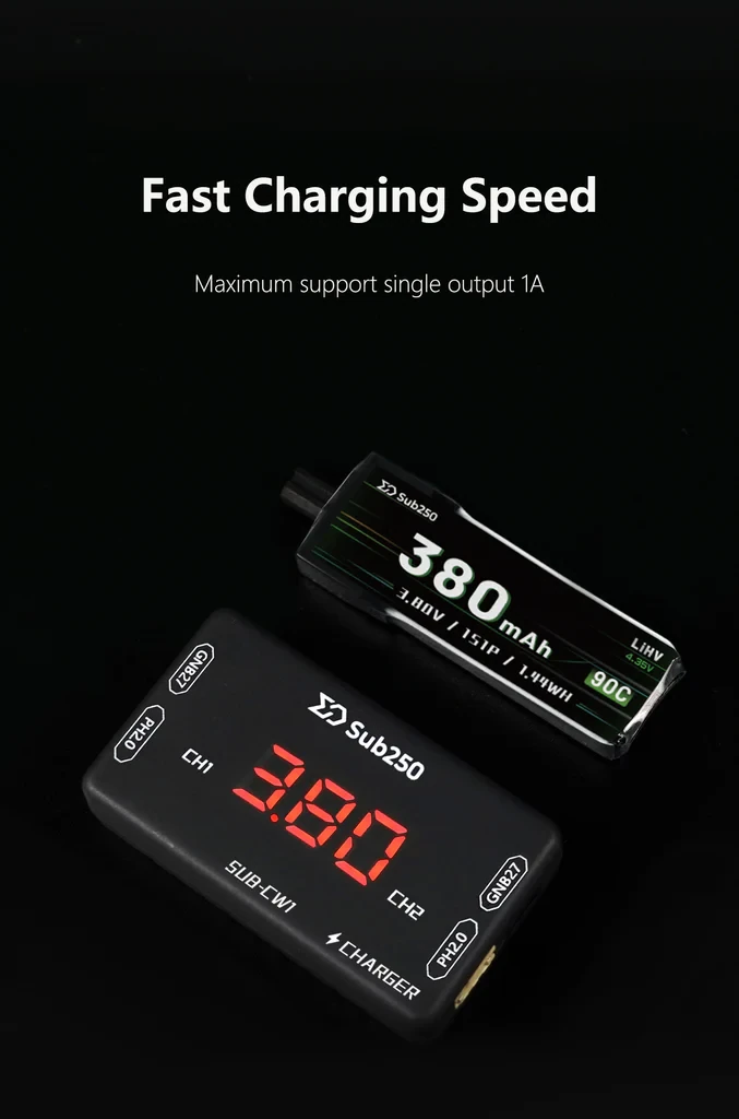 Sub250 CW1 Charger for A30 and PH2.0 Battery Connectors