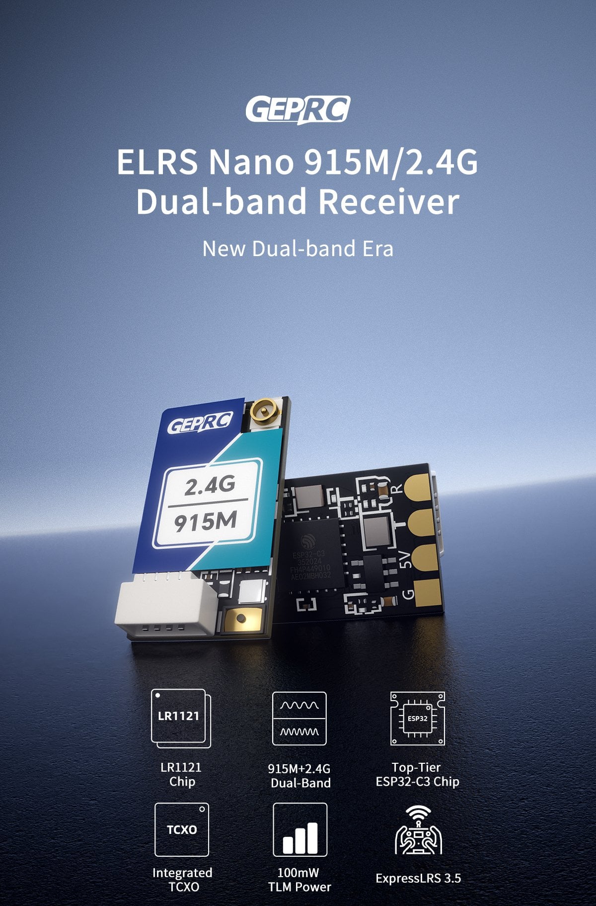 GEPRC ELRS Nano 915M/2.4G Dual-Band Receiver
