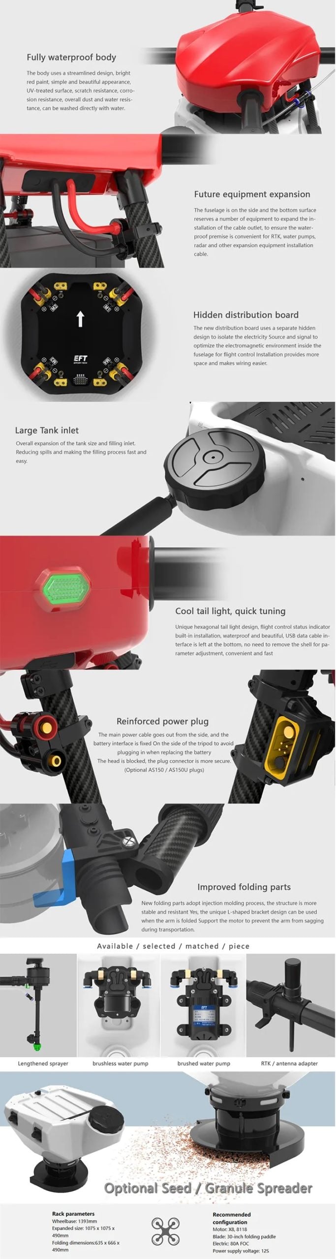 EFT E410P 10L 4-Axis Agricultural Drone Frame