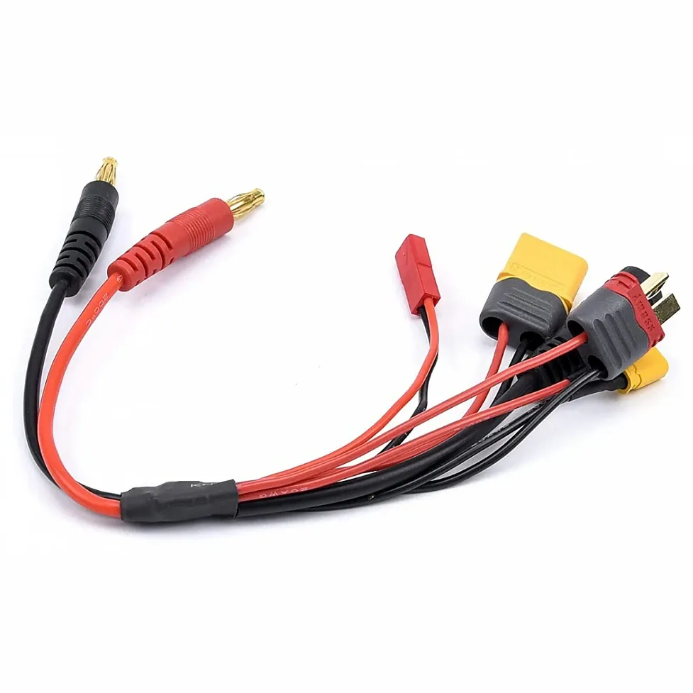 5-in-1 Charge Lead 4.0mm Banana to XT60/XT30/T-Plug/JST/DC5.5 20AWG 20cm