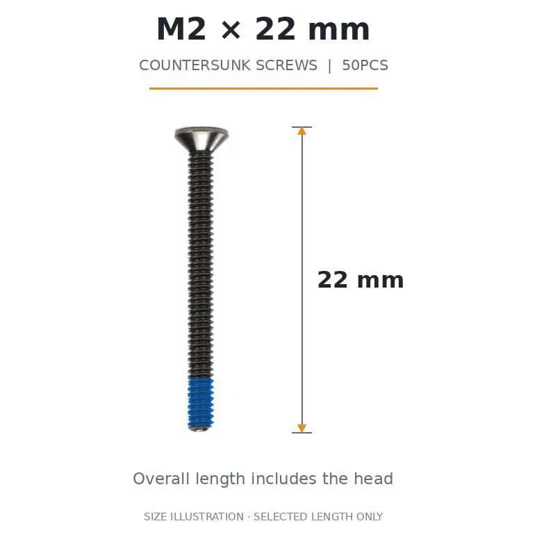 FlyFishRC M2 Countersunk Screws Pack (50PCS) — Length: 22mm