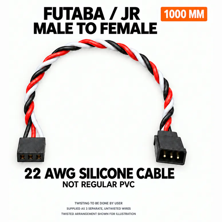 Futaba/JR 22AWG Silicone Servo Extension Wire — Length: 100cm, Connector: Male to Female