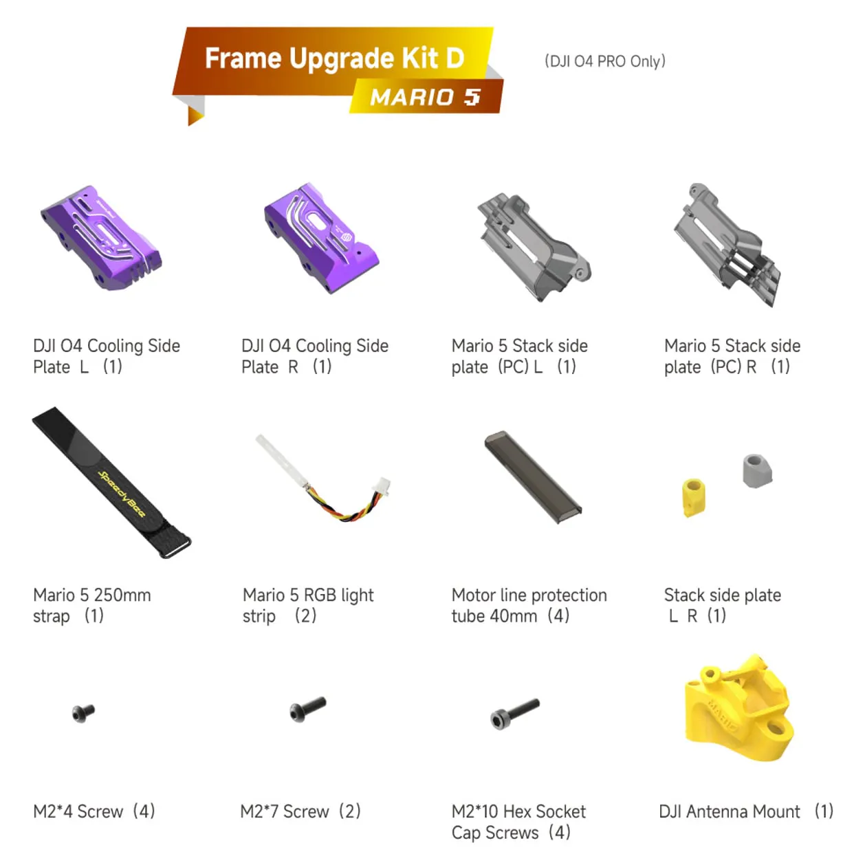 SpeedyBee Mario 5 Frame Upgrade Kit D (DJI O4 Plates)