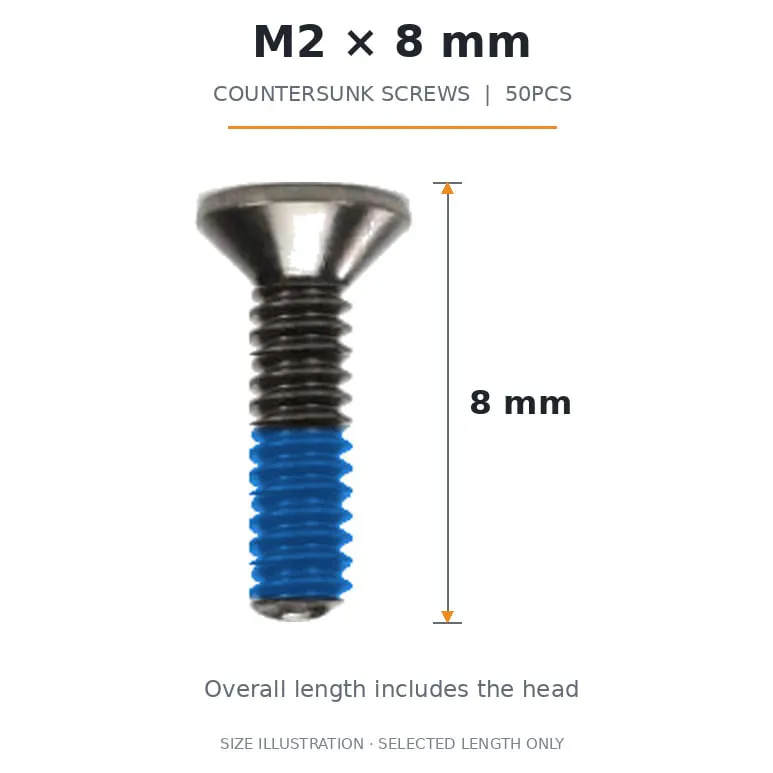 FlyFishRC M2 Countersunk Screws Pack (50PCS) — Length: 8mm