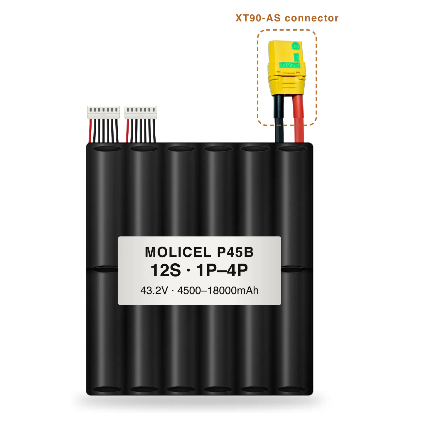 Molicel P45B 12S 1P–4P 4500–18000mAh Li-ion battery pack with XT90-AS connector