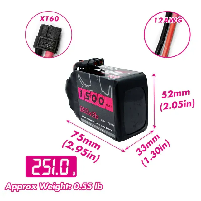 CNHL Black Series V2.0 1500mAh 22.2V 6S 130C LiPo Battery