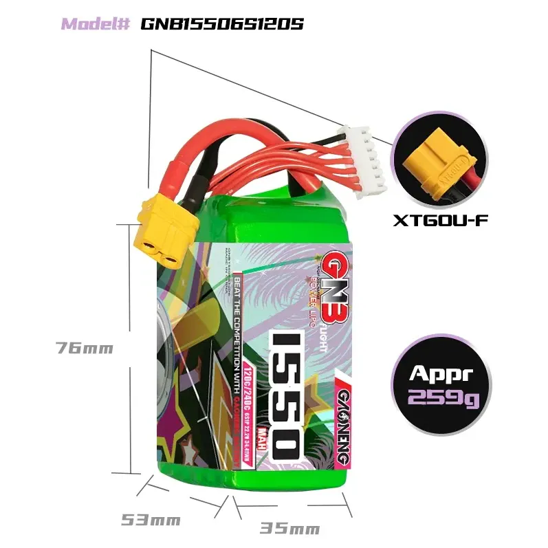 GAONENG GNB 1550mAh 6S 22.2V 120C XT60 LiPo Battery
