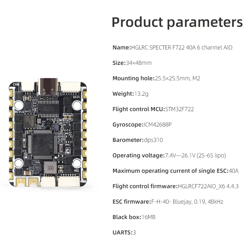 HGLRC SPECTER F722 40A 6-in-1 AIO Flight Controller