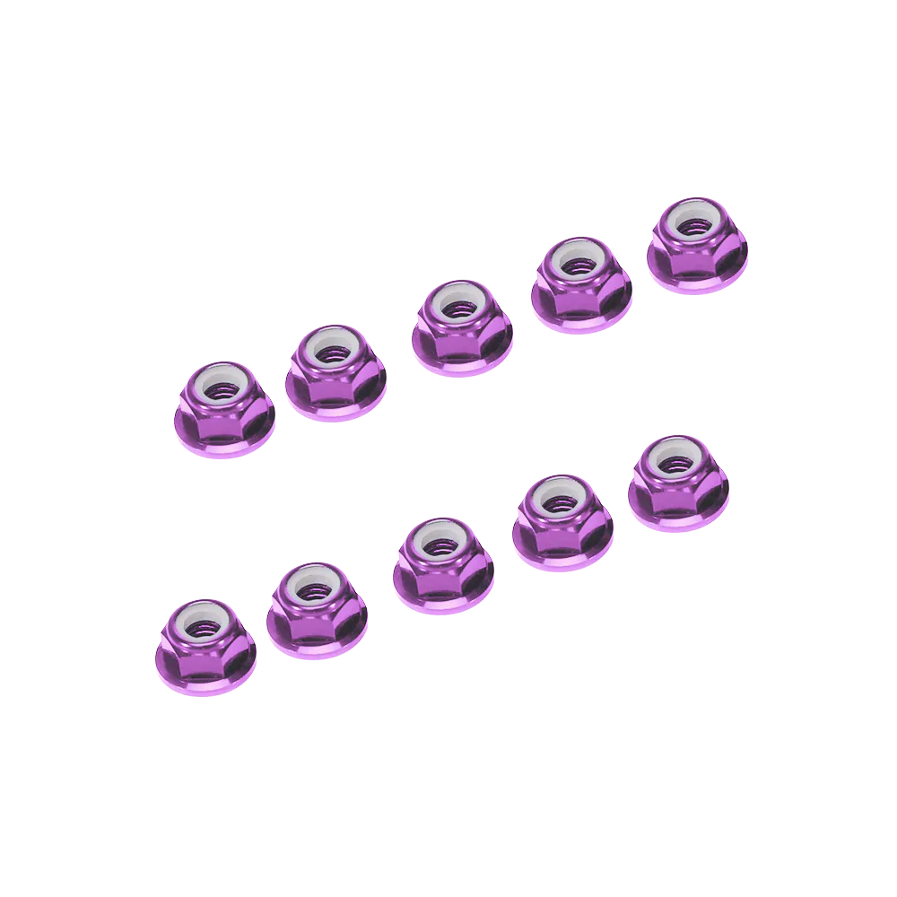 M5 Anodised Aluminium Flange Nylon Lock Nut (4 Pcs) — Color: Purple