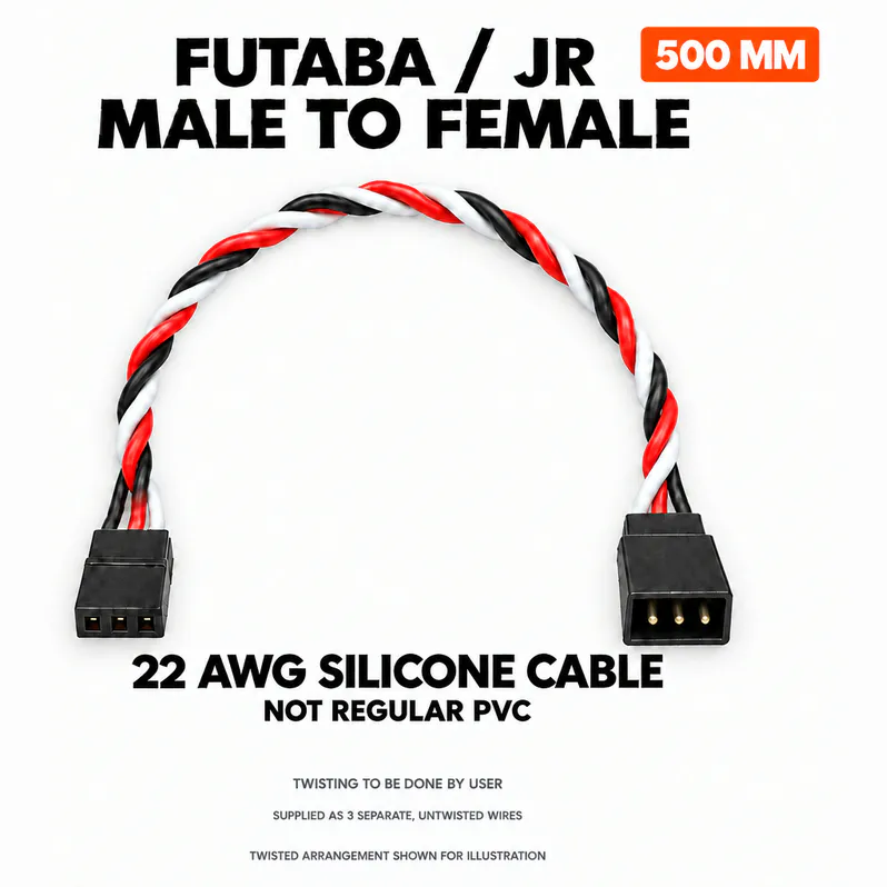 Futaba/JR 22AWG Silicone Servo Extension Wire — Length: 50cm, Connector: Male to Female