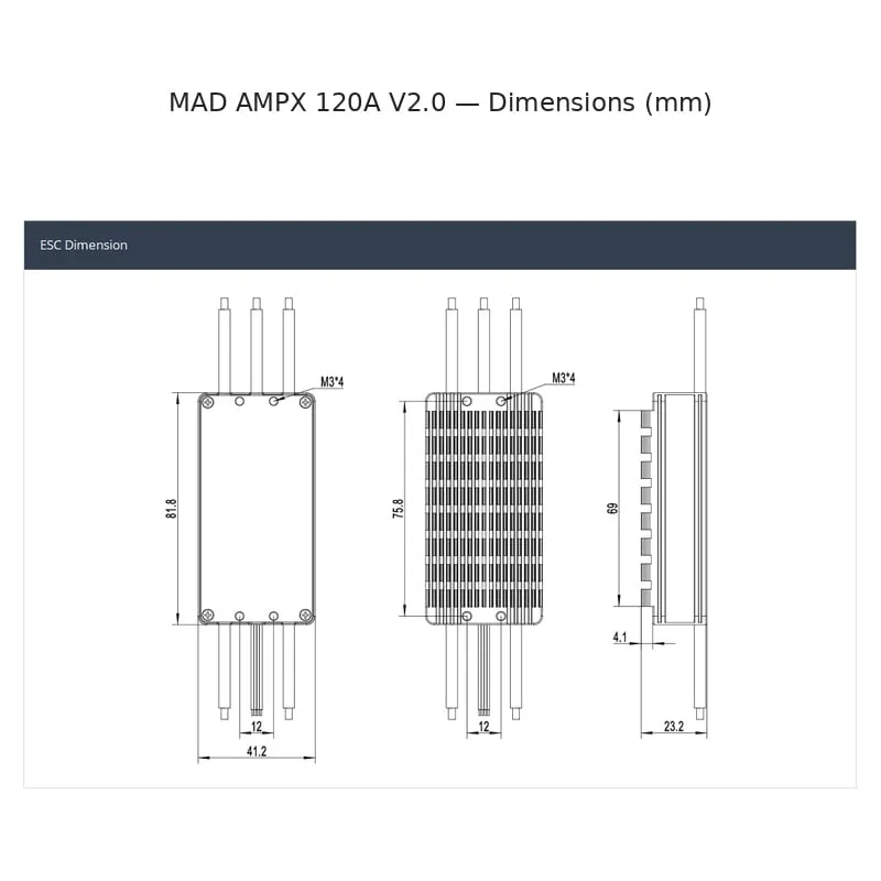 MAD AMPX 120A 5-14S Drone ESC V2.0 DroneCAN