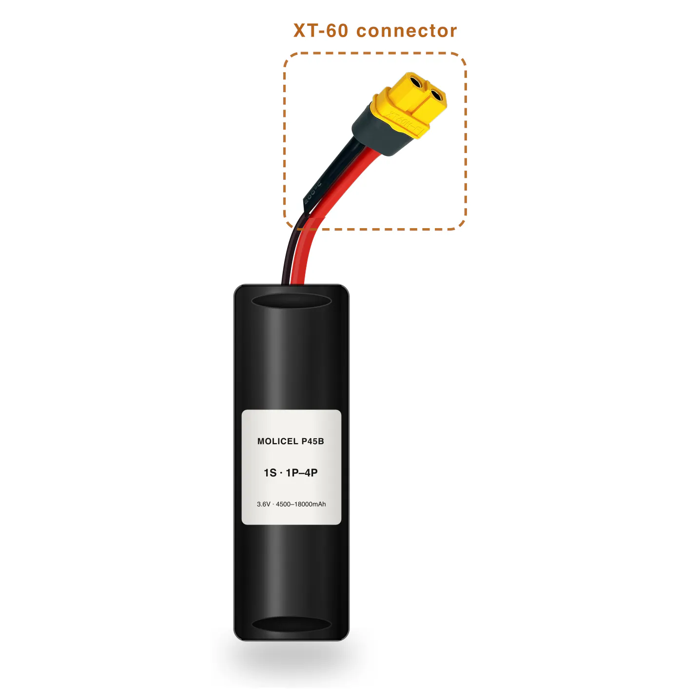 Molicel P45B 1S 1P–4P 4500–18000mAh Li-ion battery pack with XT-60 connector