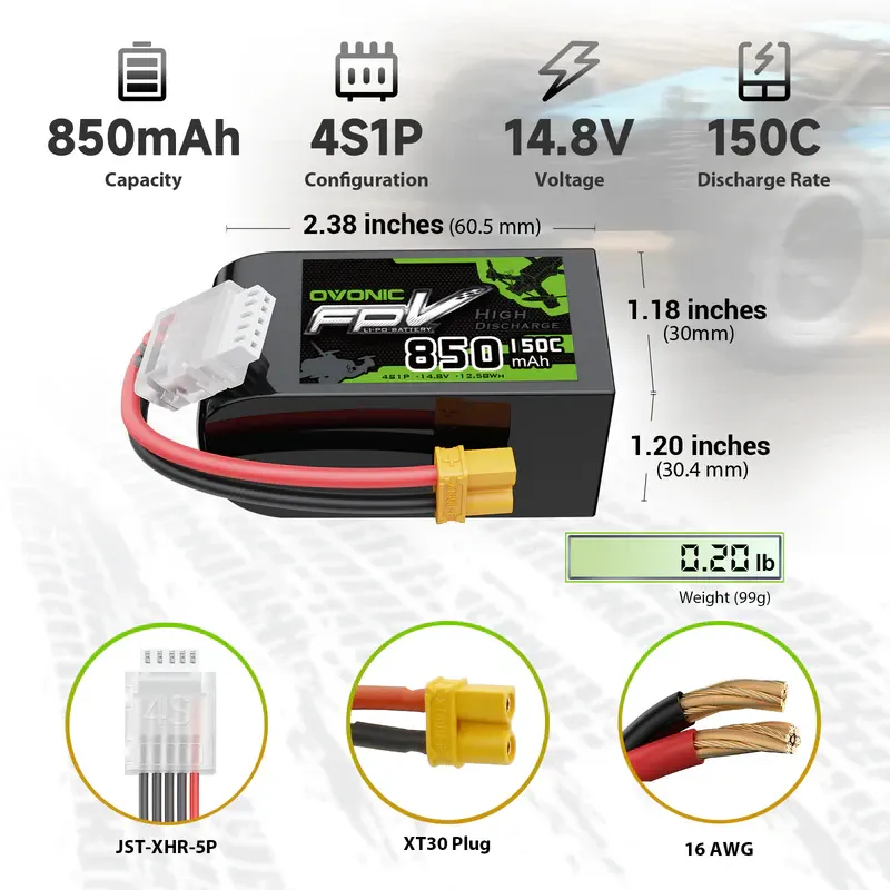 OVONIC 850mAh 4S 150C LiPo Battery (XT30)