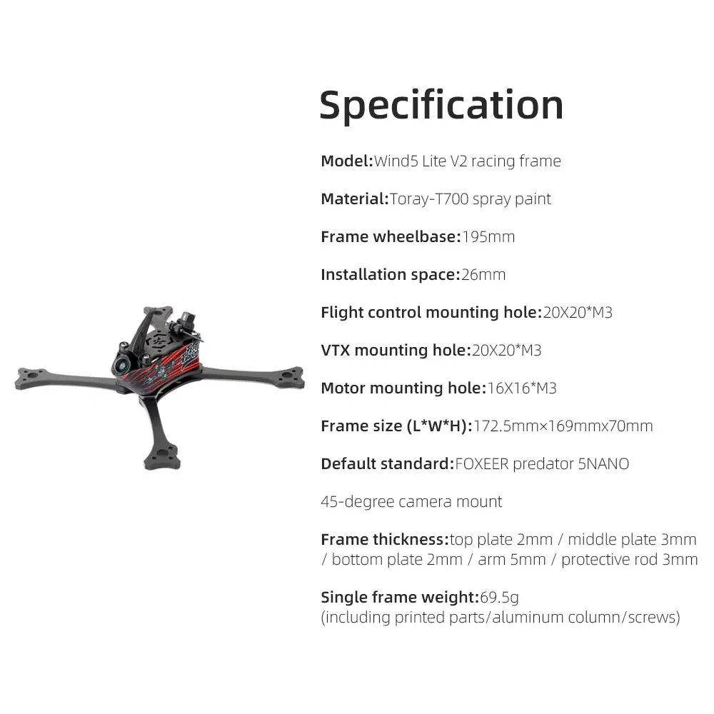 HGLRC Wind5 Lite V2 Racing Frame Kit