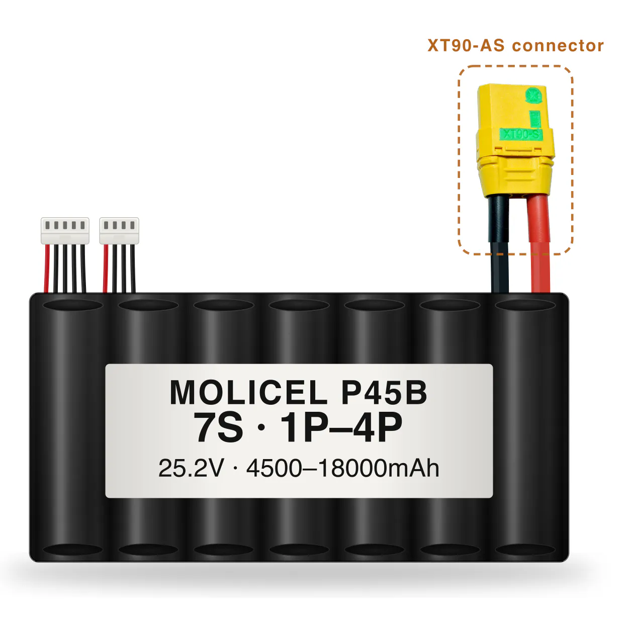 Molicel P45B 7S 1P–4P 4500–18000mAh Li-ion battery pack with XT90-AS connector