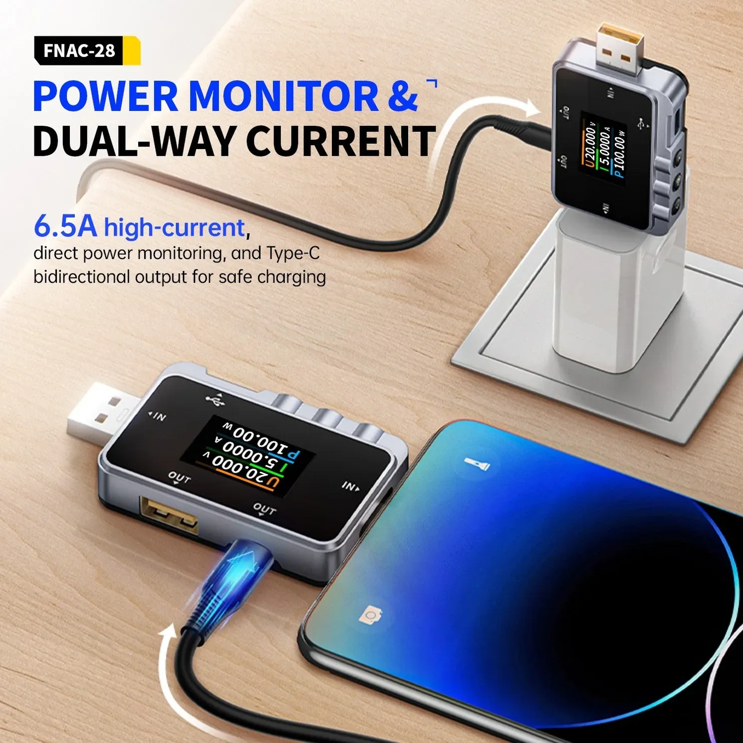 FNIRSI FNAC-28 2-in-1 Type-C USB Tester & Voltmeter