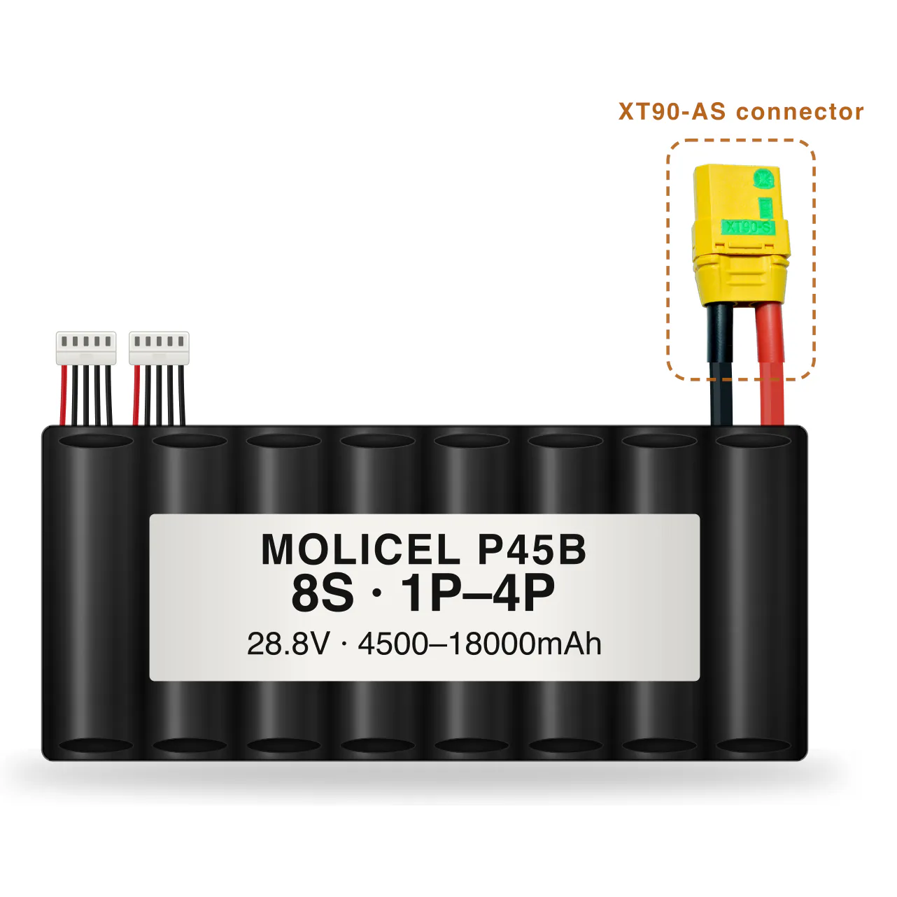 Molicel P45B 8S 1P–4P 4500–18000mAh Li-ion battery pack with XT90-AS connector