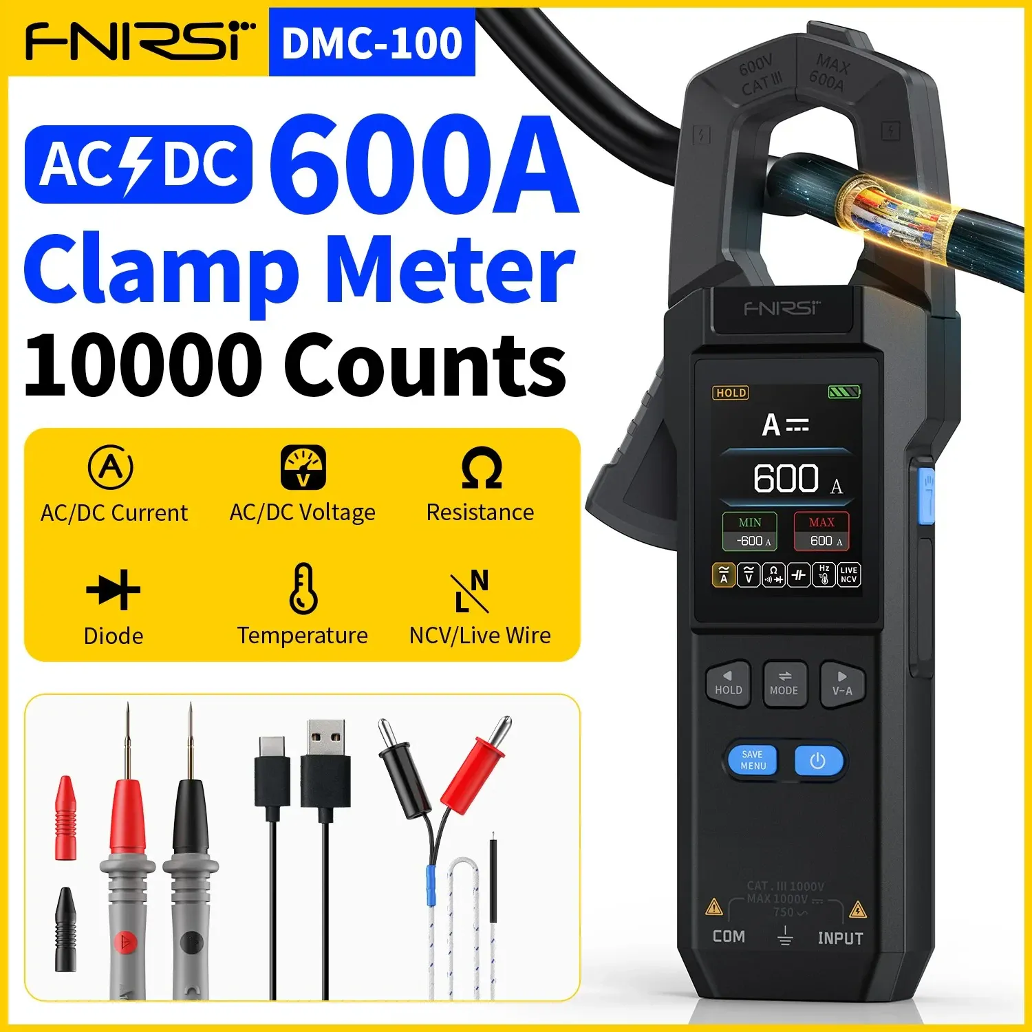 FNIRSI DMC-100 DC/AC Current Voltage Clamp Meter Multimeter